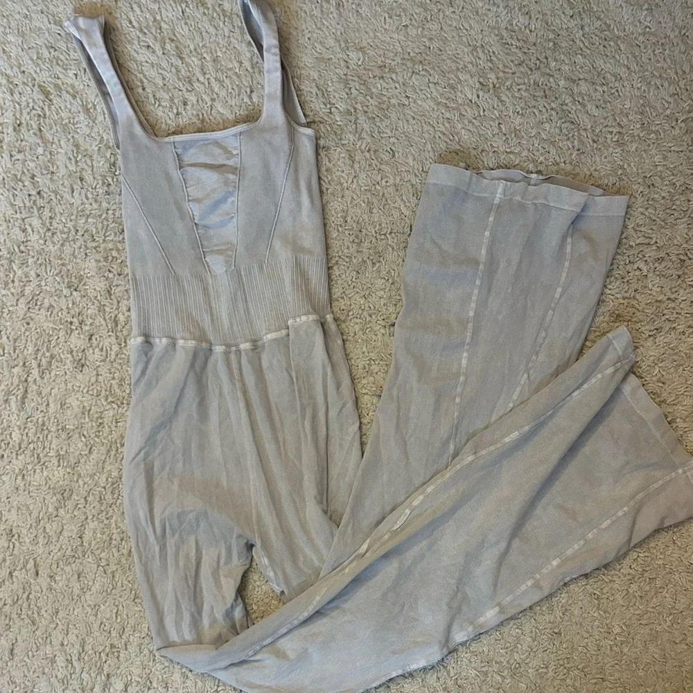 Free People Movement Ice Gray Flares Leg Onesie - Picture 2 of 7